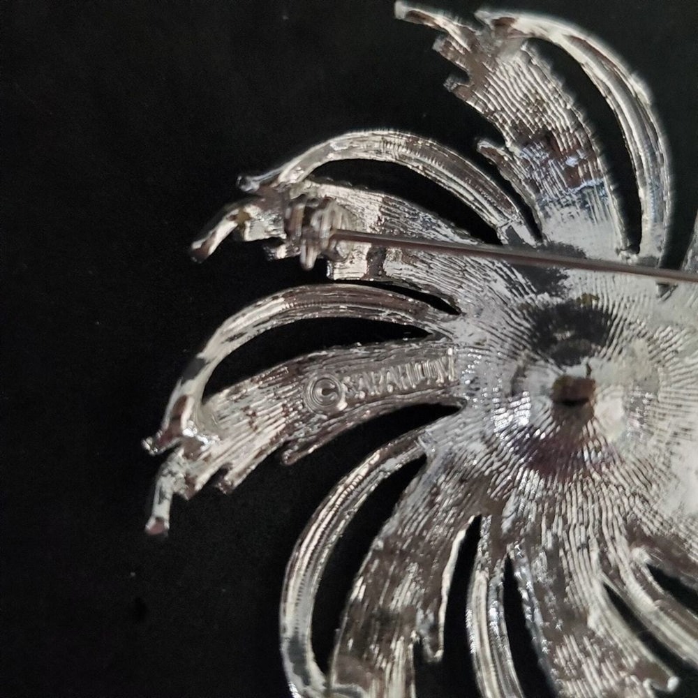 Vintage Sarah Coventry Large Silvery Sunburst Brooch Silver Tone Metal Signed - Picture 5 of 6